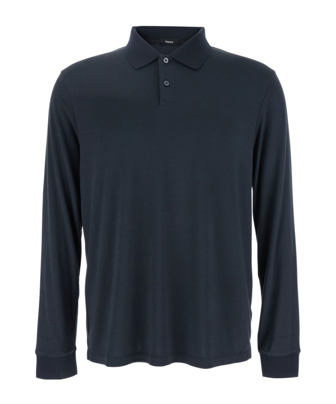 Theory 'goris' Blue Polo Shirt With Classic Collar And Long Sleeves In Black