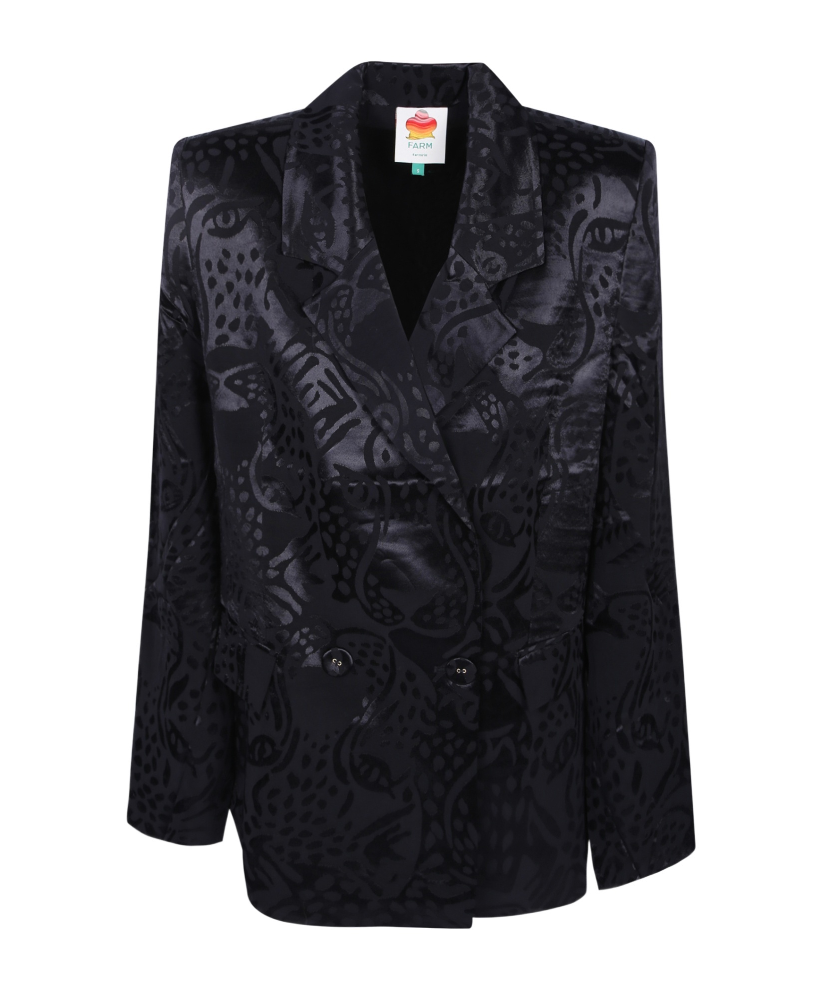Farm Rio Patterned Double-breasted Jacket In Black