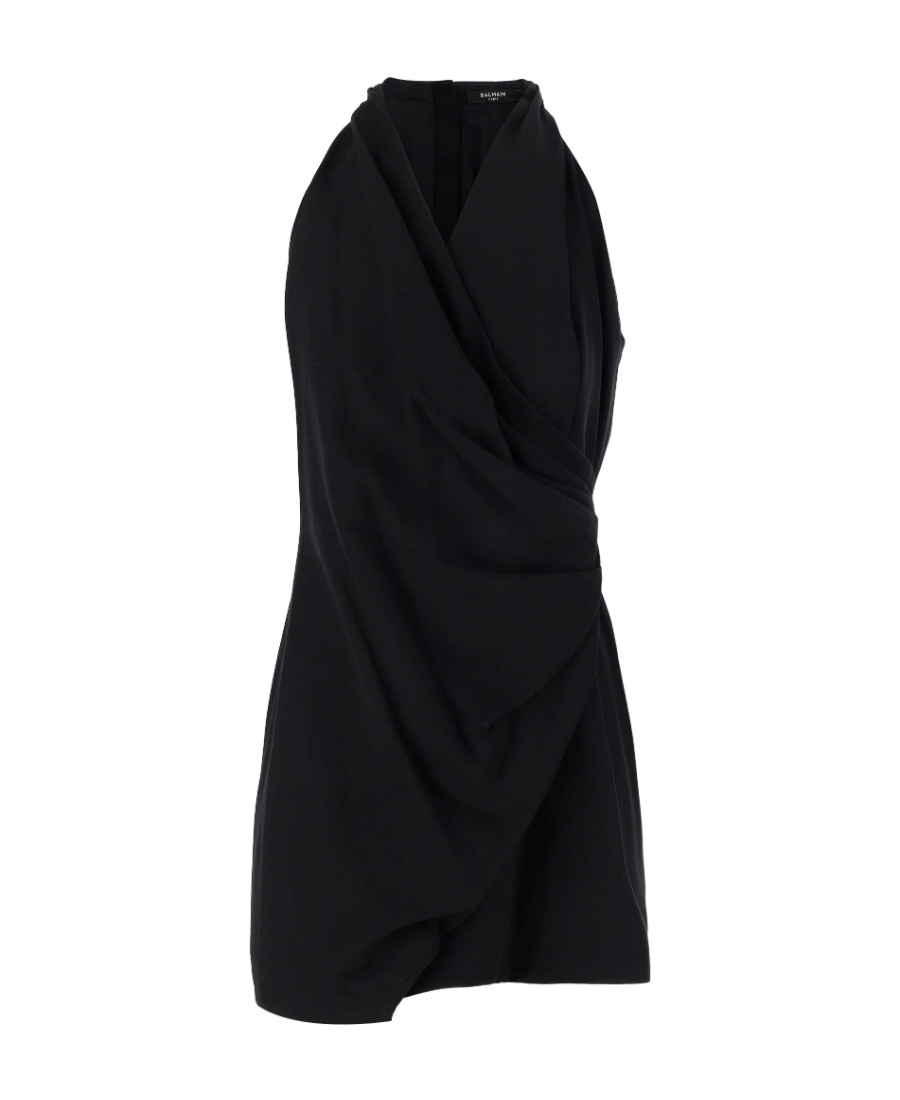 Balmain Halterneck Draped Mini Dress In Black