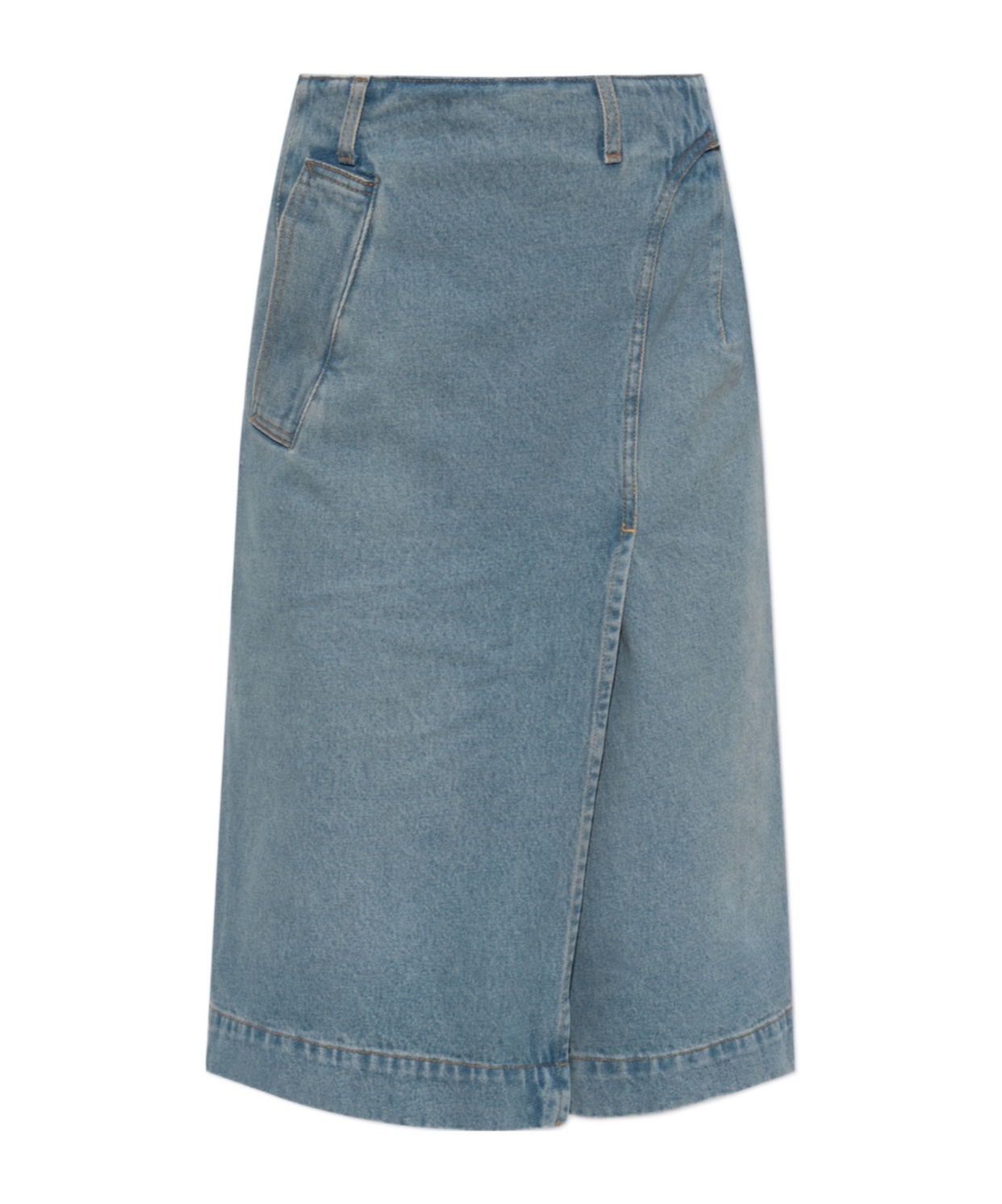 Victoria Beckham Blue Wrap Detail Denim Midi Skirt In Gray