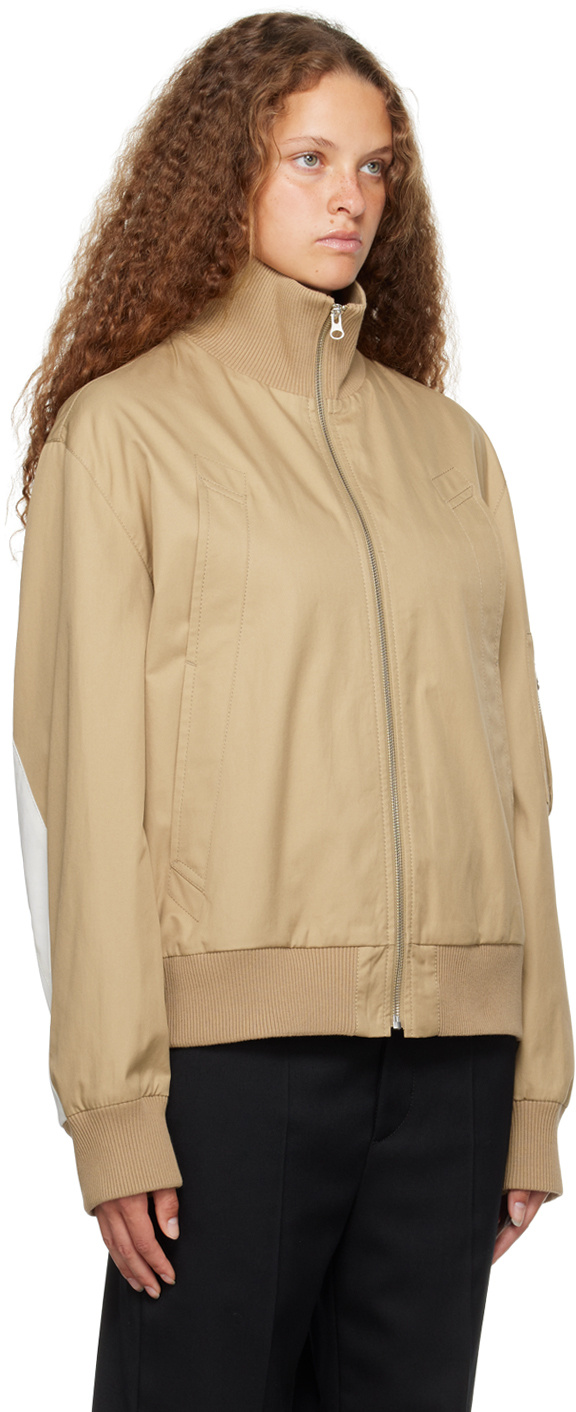 Shop Mm6 Maison Margiela Twill Zipper Casual Jacket In Nude