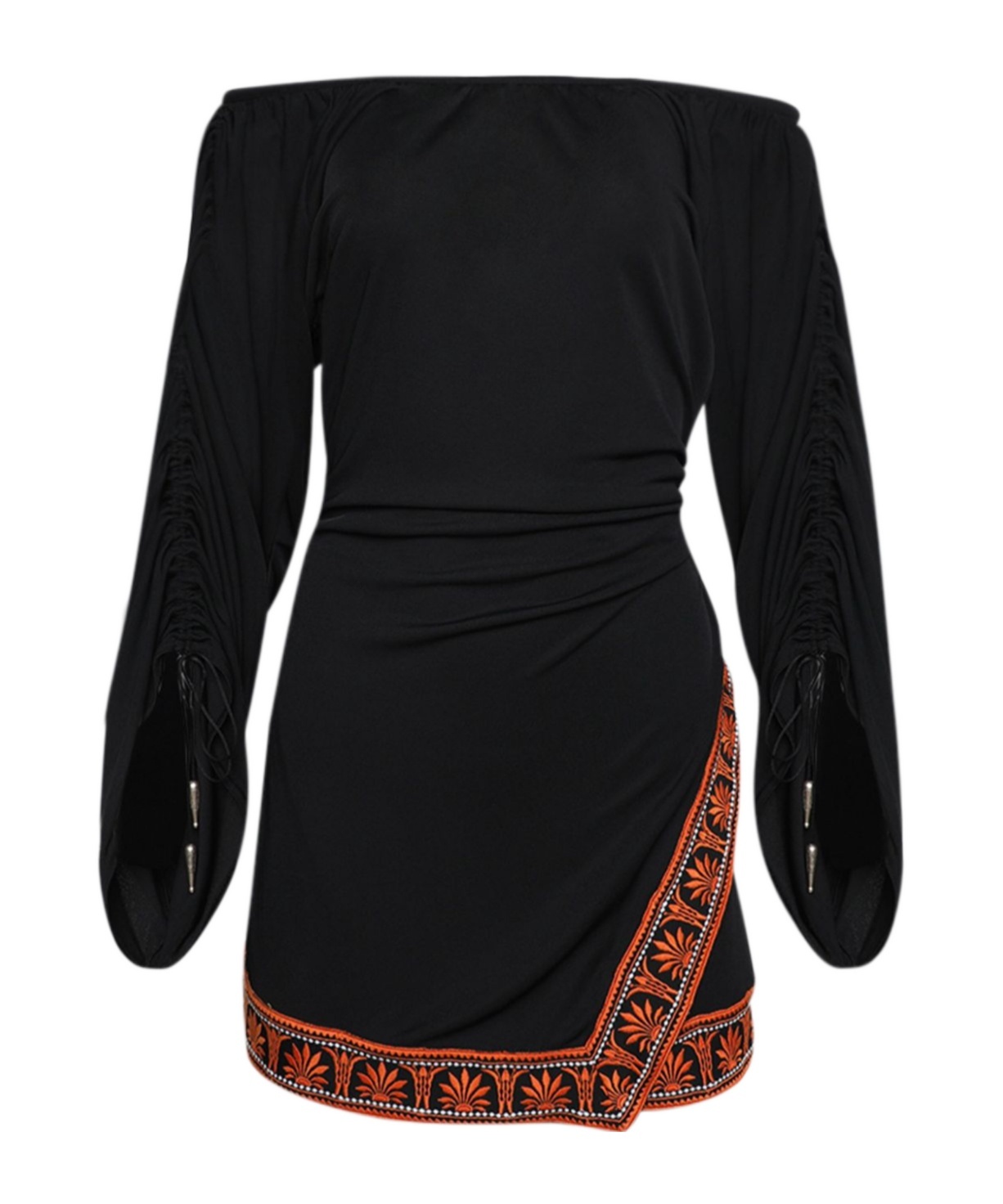 Shop Rabanne Contrast Trimming Off-the-shoulder Minidress In Black