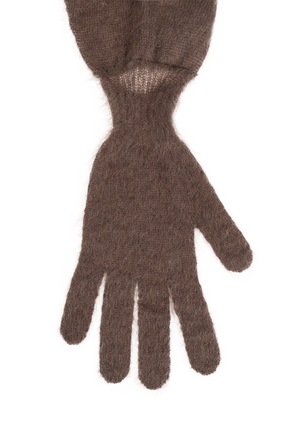 Shop Moschino Knitted Scarf And Gloves In Brown