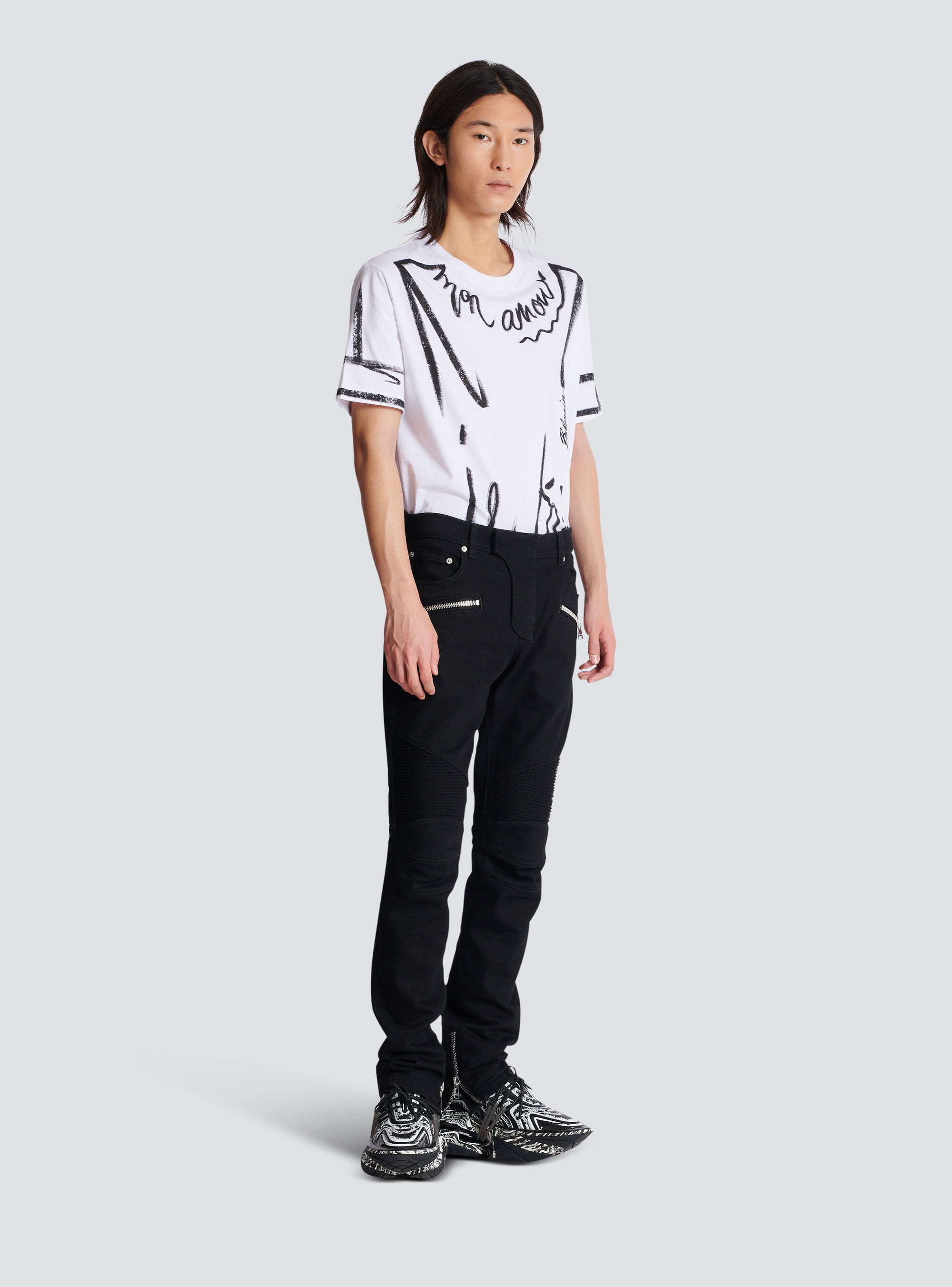 Shop Balmain Slim-fit Biker Jeans In Black Denim
