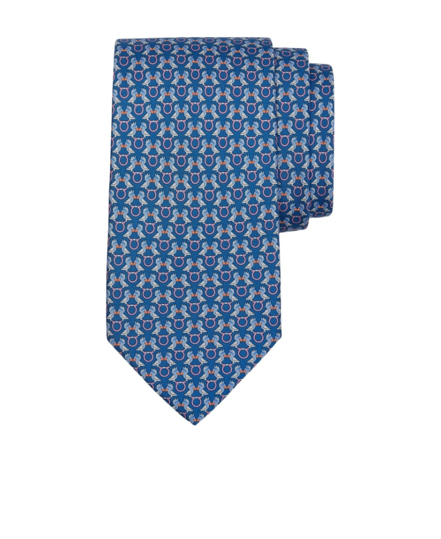 Ferragamo Gancini-print Silk Scarf In Blue