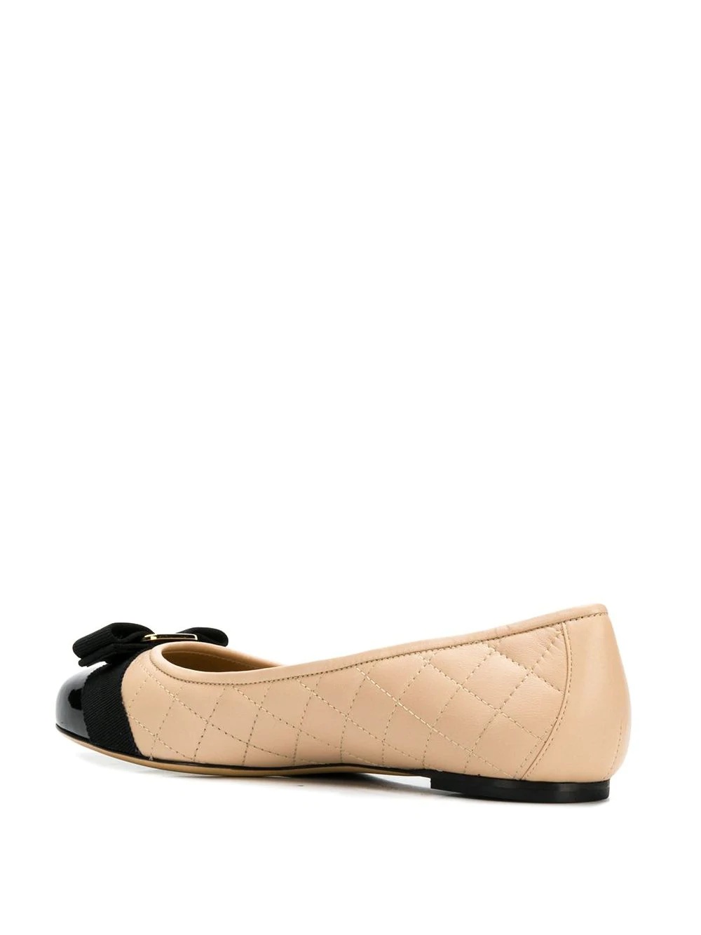 Ferragamo Varina Bow-embellished Quilted Smooth And Patent-leather Ballet Flats In Nude