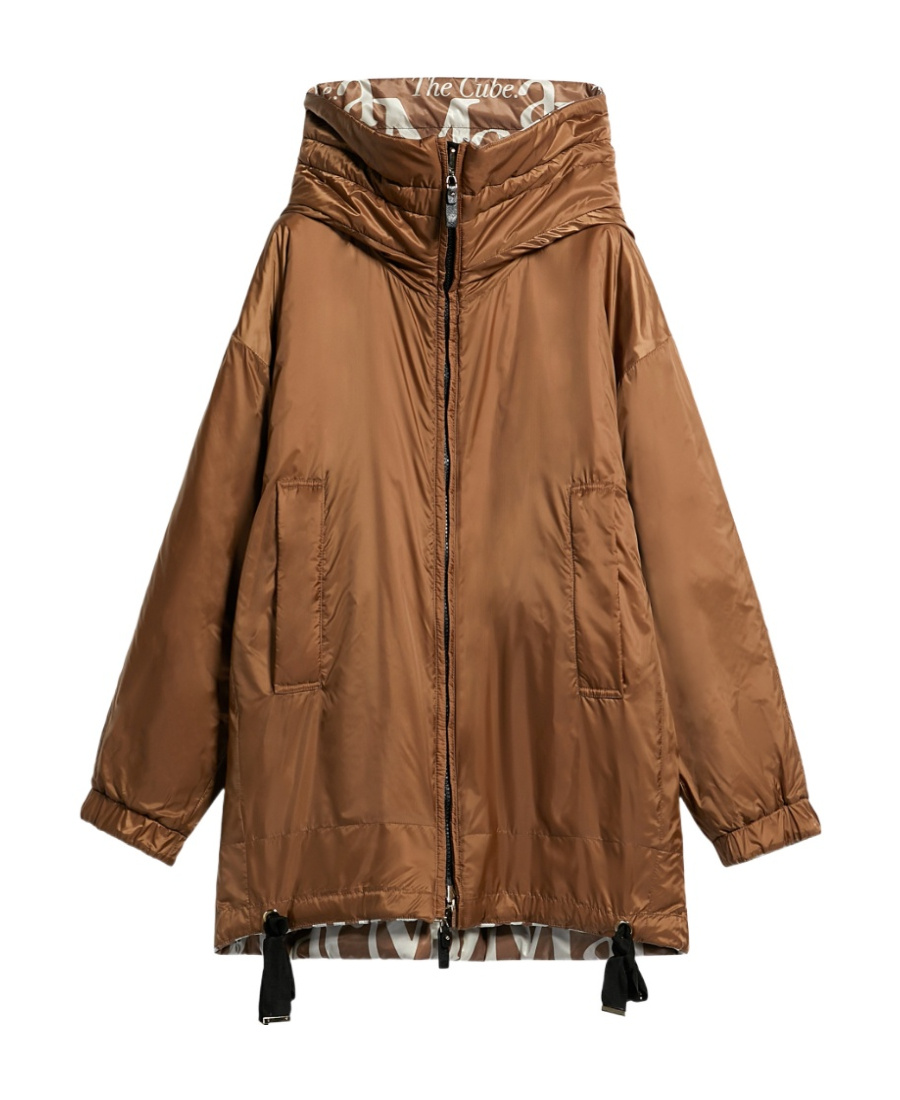 Max Mara Double-sided Down Jacket With Logo In Brown
