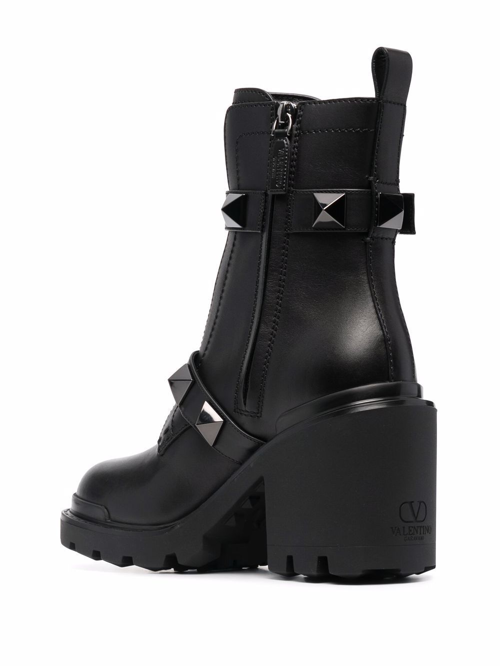 Valentino Roman Stud Leather Combat Boots In Black