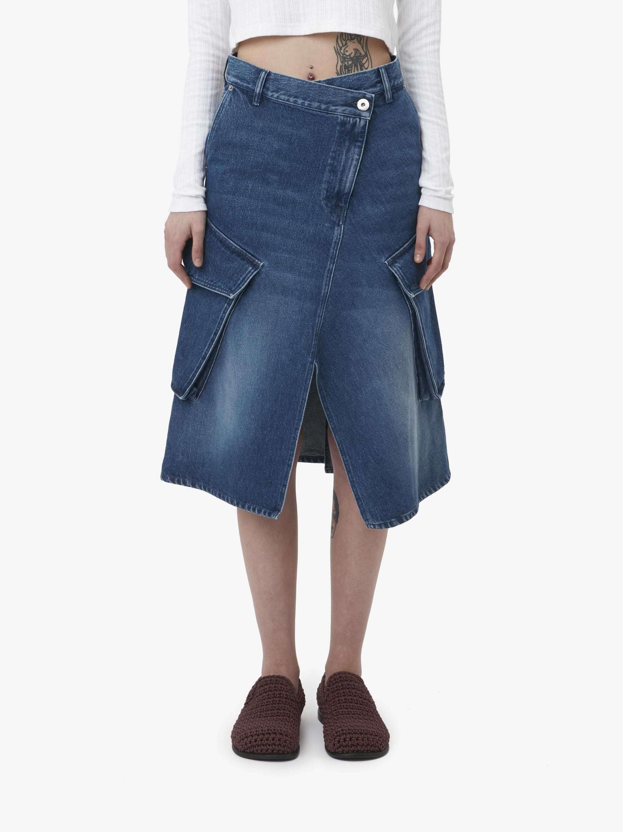 Jw Anderson Blue Cargo Pocket Denim Midi Skirt In Blue
