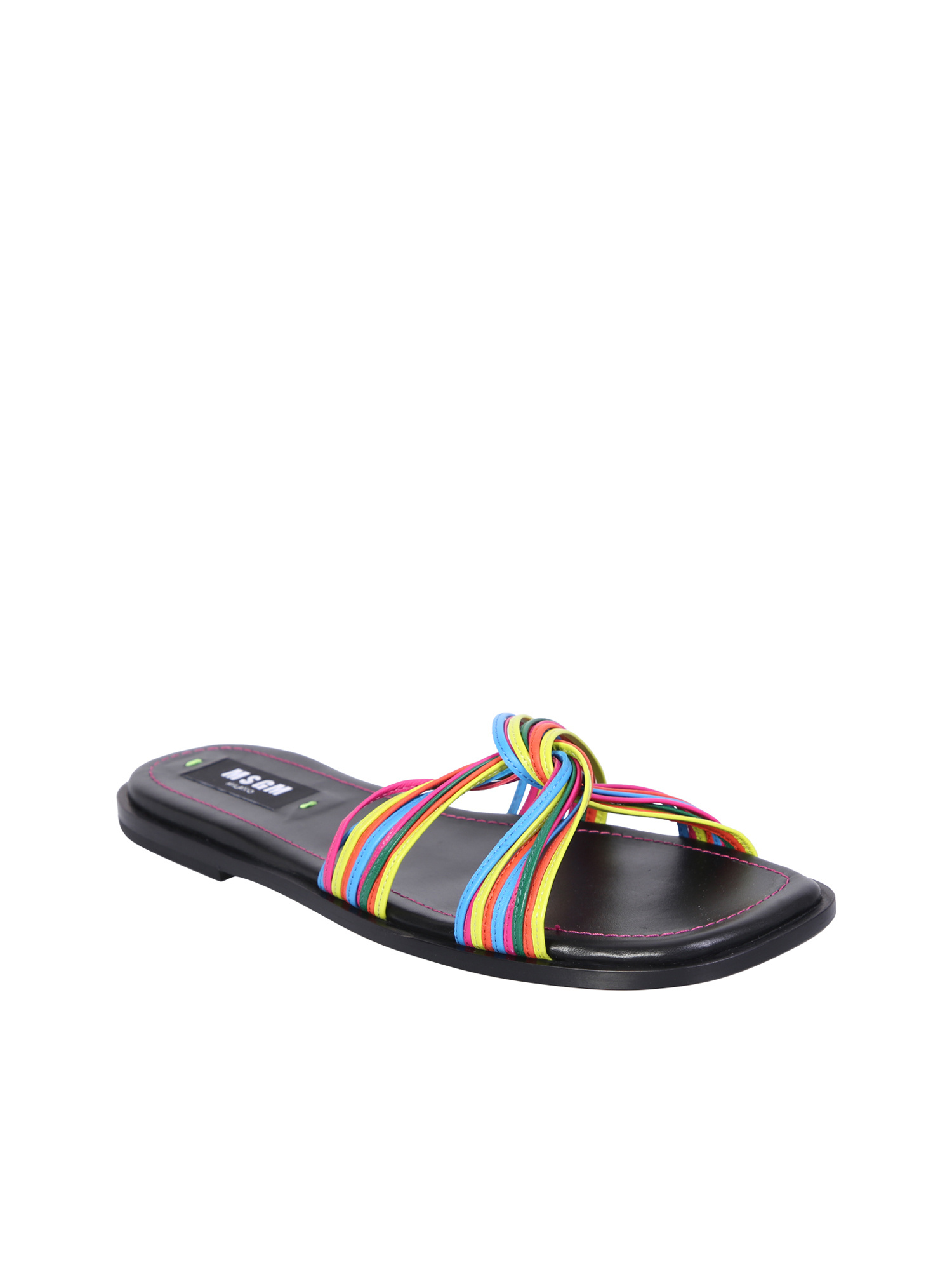 Msgm Multi-straps Leather Slippers In Multicolor