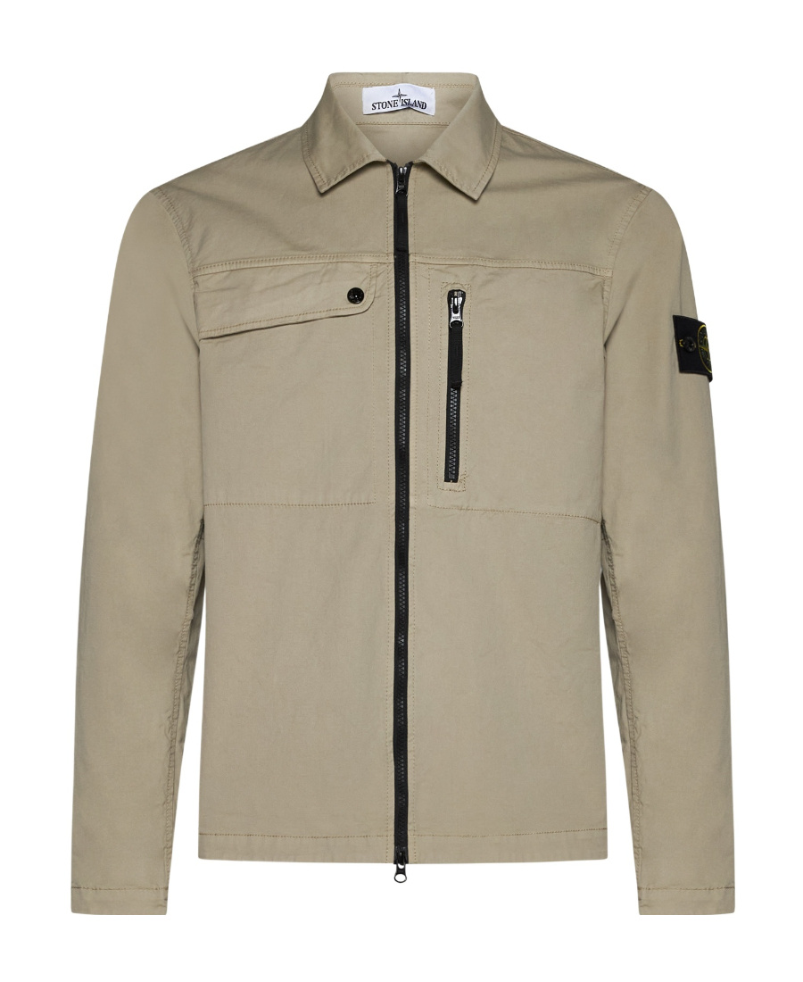 Stone Island Compass-badge Zip-up Shirt Jacket In Multi