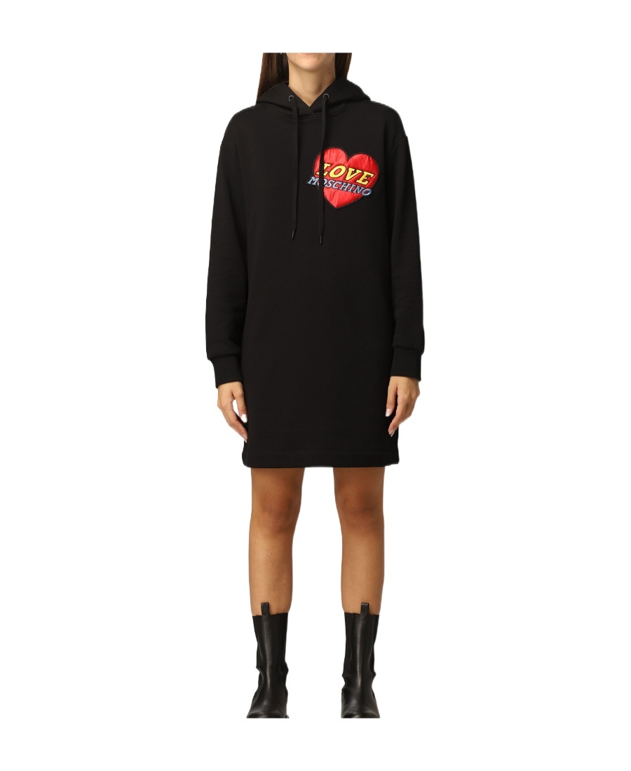 Moschino Padded-heart Hoodie Dress In Black
