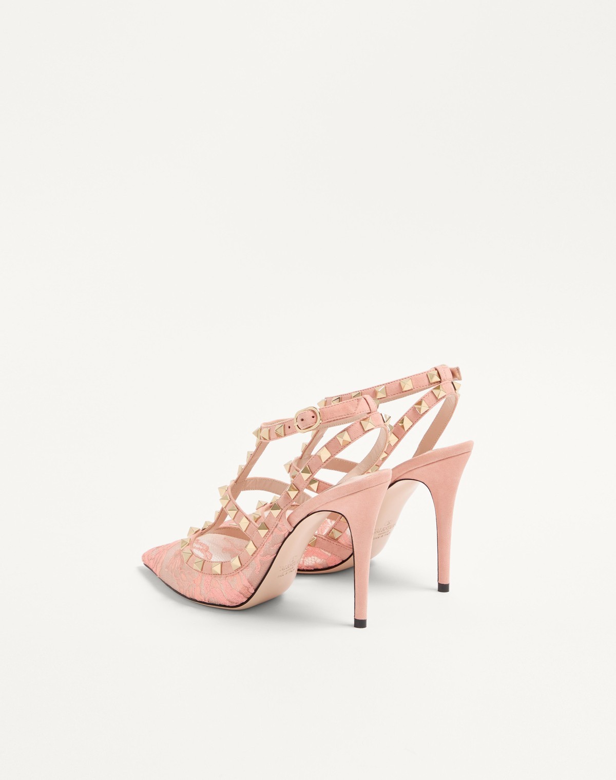 Valentino Garavani Rockstud Lace Pump With Straps 100mm Woman Peach Rose 40 In Pink