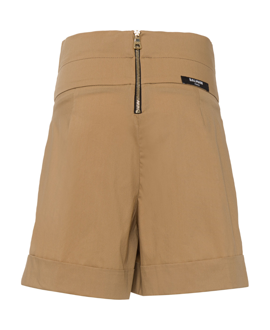 Balmain High-waist Pleated Mini Shorts In Brown
