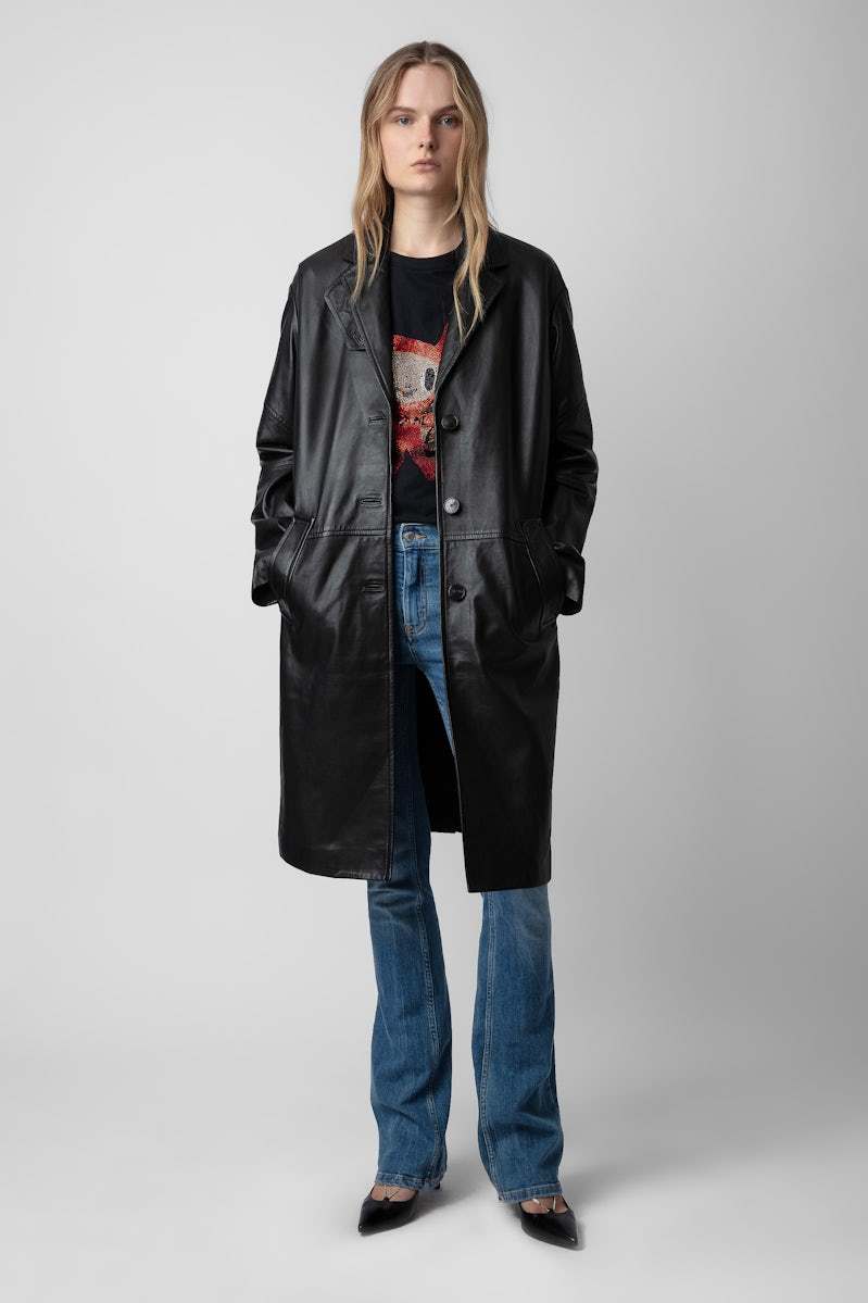 Zadig & Voltaire Macari Buttoned Leather Coat In Black