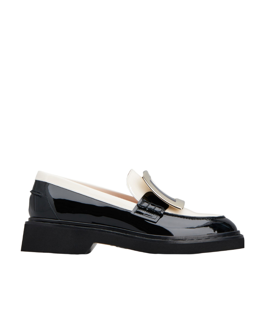 Roger Vivier Viv' Rangers Metal Buckle Loafers In Patent Leather In Black