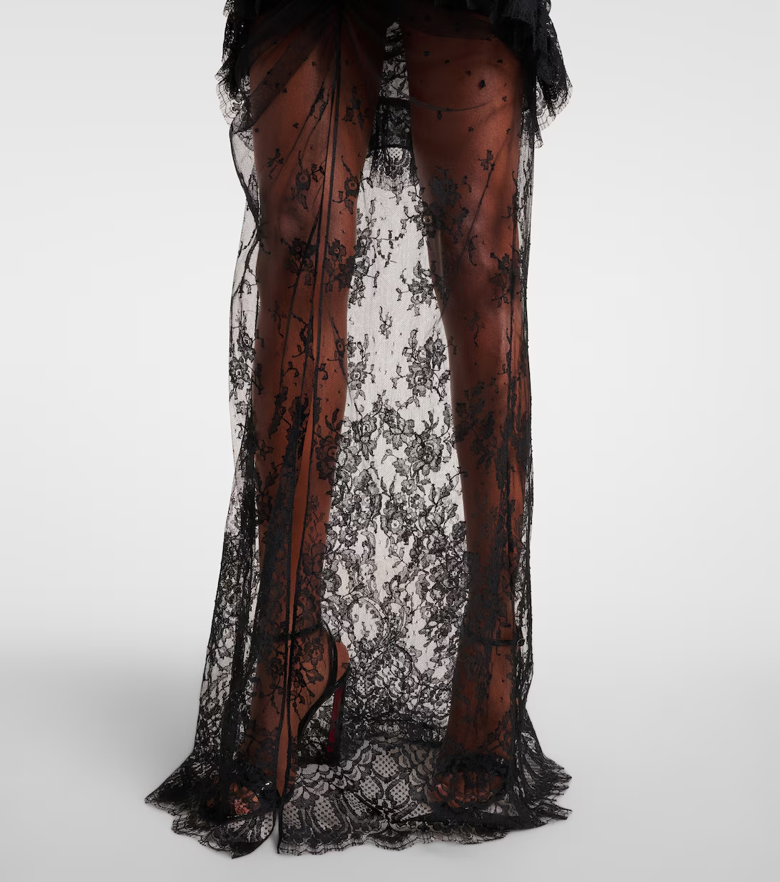 Alessandra Rich Sheer Cotton-blend Lace Gown In Black