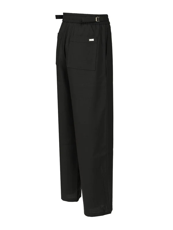 Ami Alexandre Mattiussi Wide-leg Wool Pants With Elastic Waistband In Black