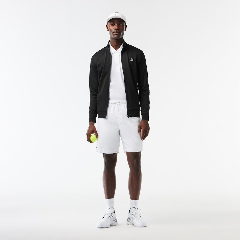 Lacoste Zippered Anti-tear Tennis Jersey In Black