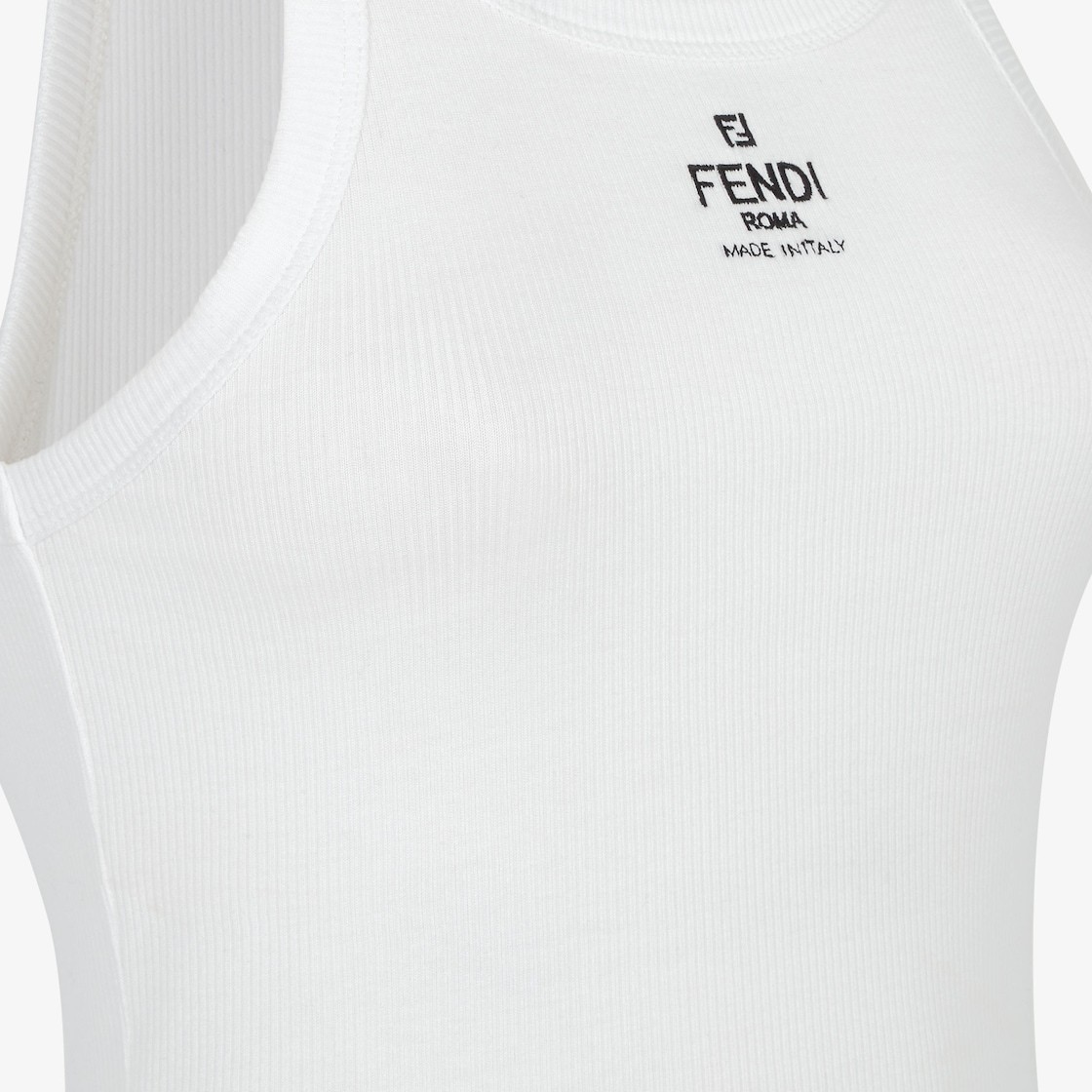 Fendi Women White Ribbed Tank Top With Contrasting Logo Embroidery In Stretch Cotton Woman In White