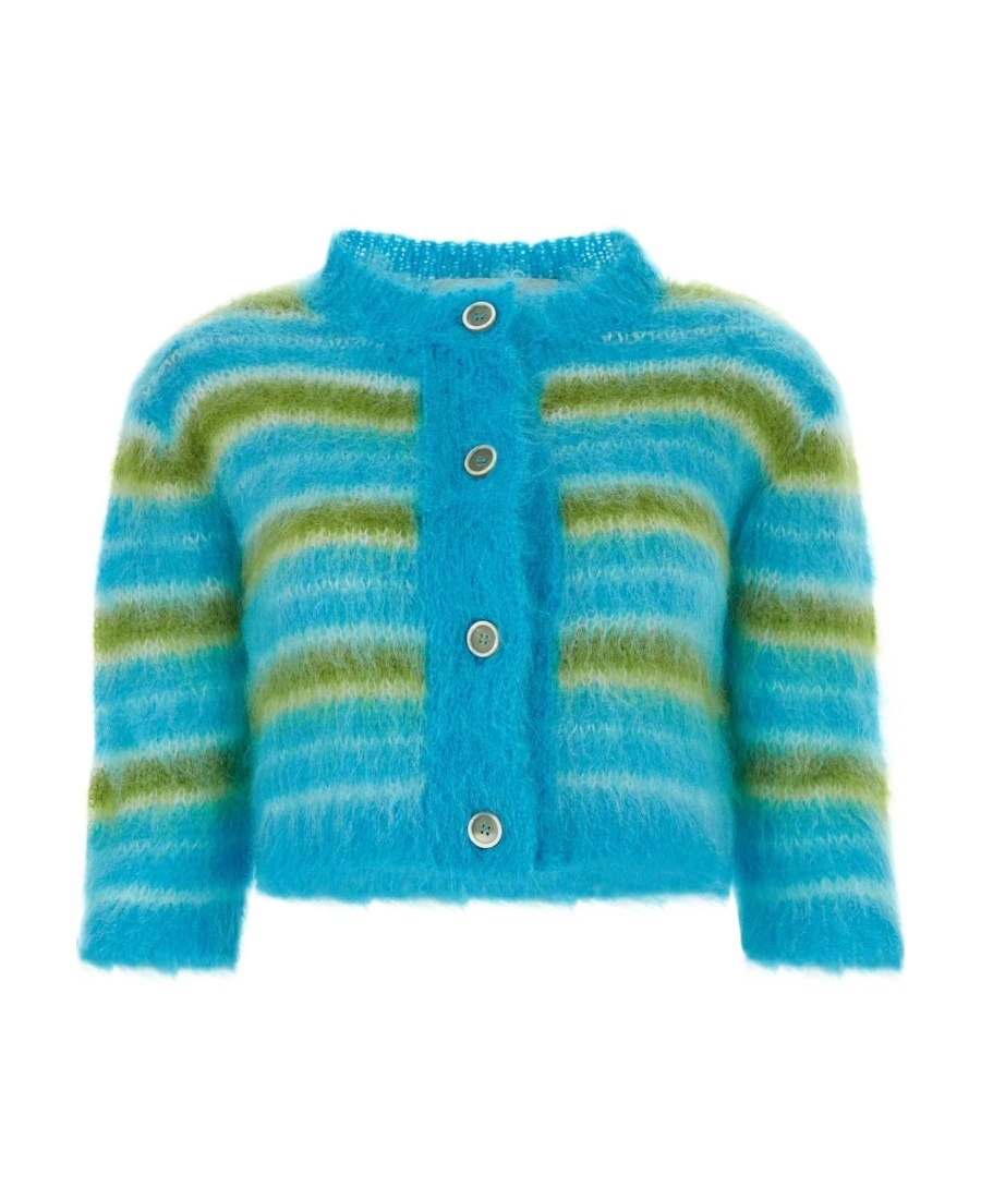 Marni Brushed Striped Cardigan In Green
