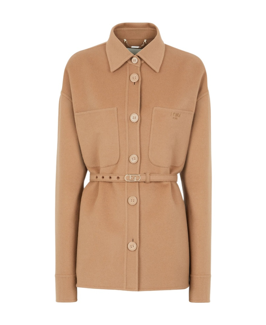 Fendi Logo-buckle Single-breasted Coat In Nude