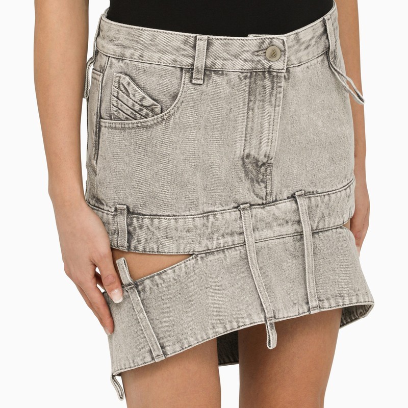 Attico Cut Denim Miniskirt In Gray