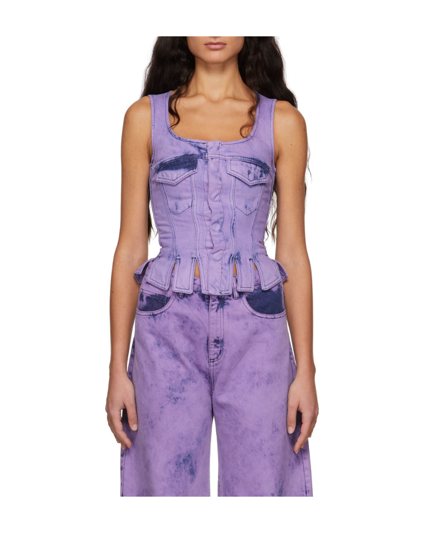 Marques' Almeida Logo Denim Vest In Purple