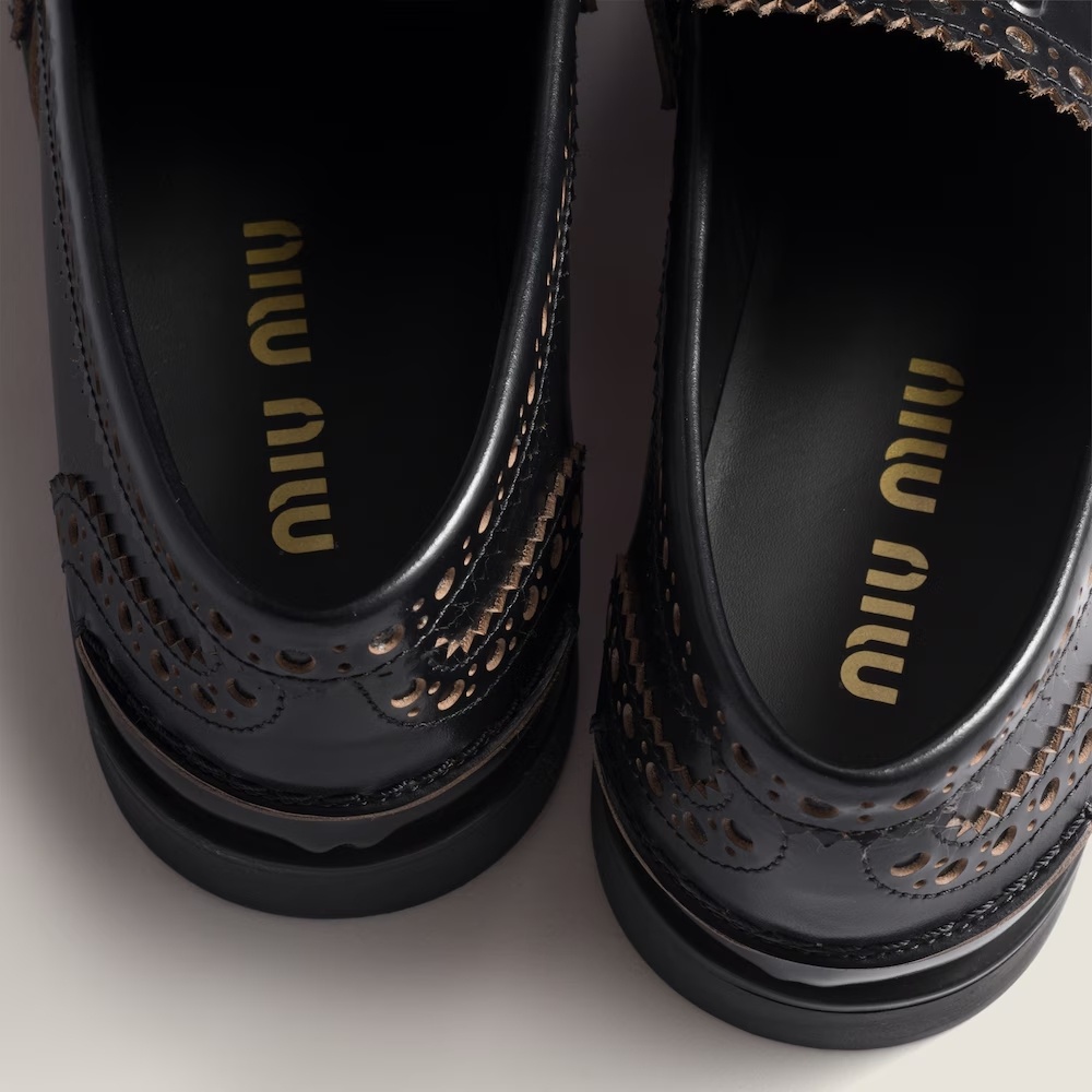 Miu Miu Perforated Coin-detail Loafers In Black