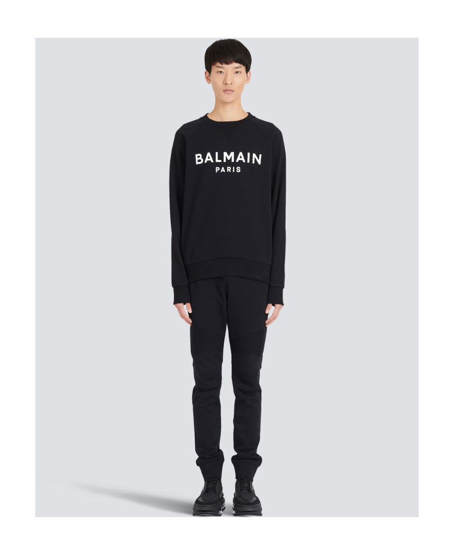 Balmain Logo Printed Cotton Sweatshirt In Black