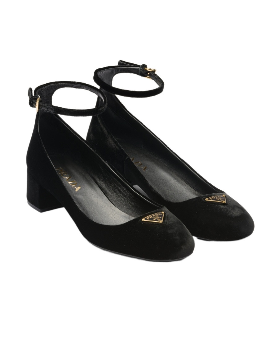 Prada 35mm Triangle-logo Velvet Pumps In Black