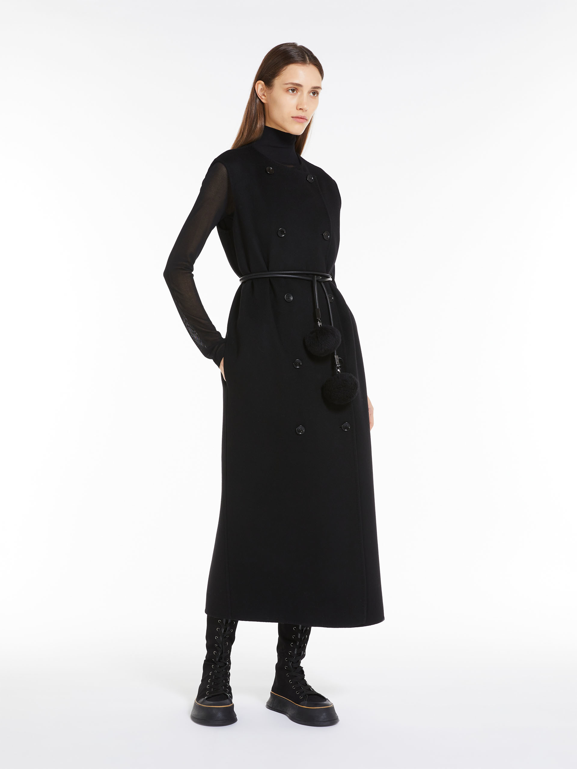 Max Mara Women Sleeveless Wool And Cashmere Coat In Black