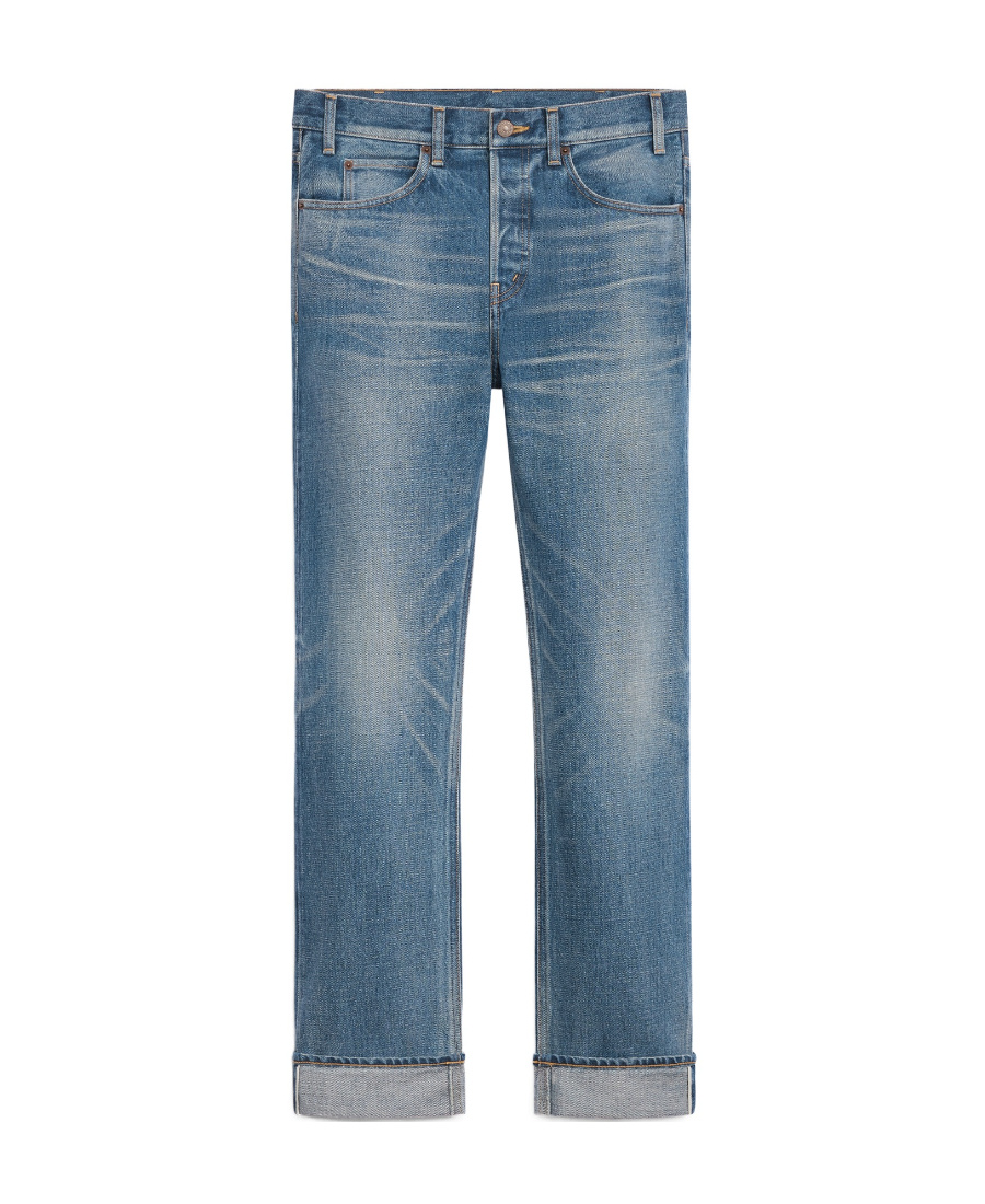 Celine Beard Striped Wide-legged Jeans In Blue