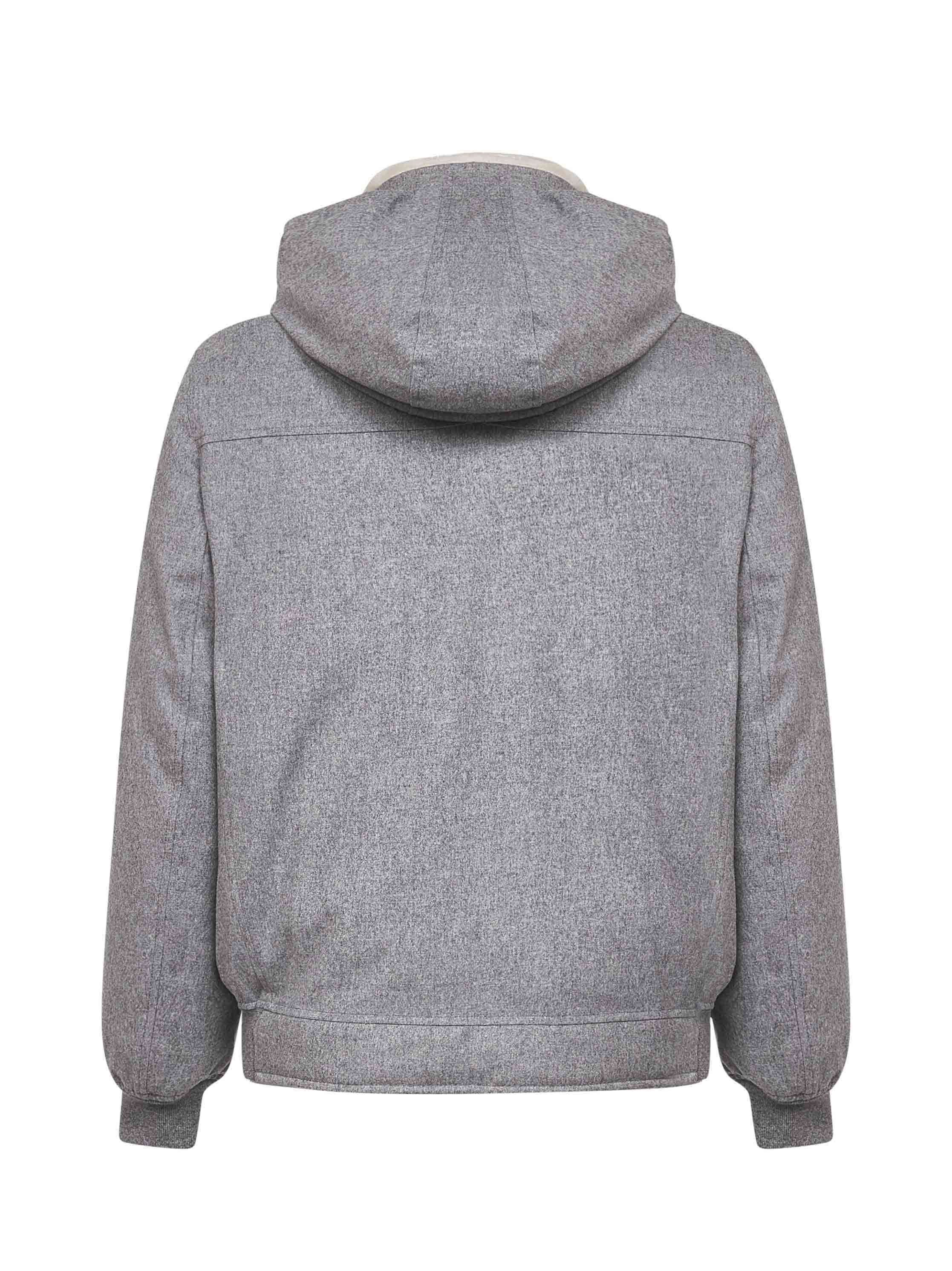 Brunello Cucinelli Men Membranated Wool Flannel Down Jacket With Shearling-lined Collar In Gray