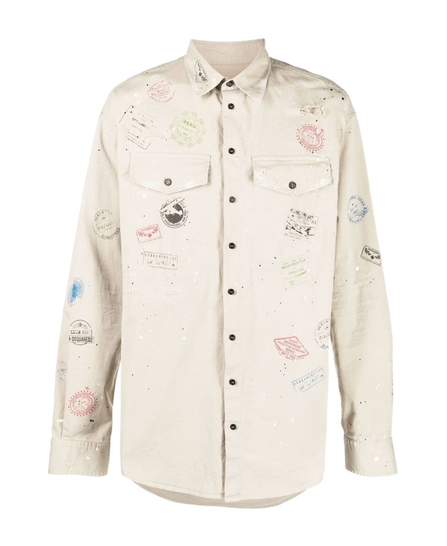 Dsquared2 Paint-print Stamp-design Shirt In White