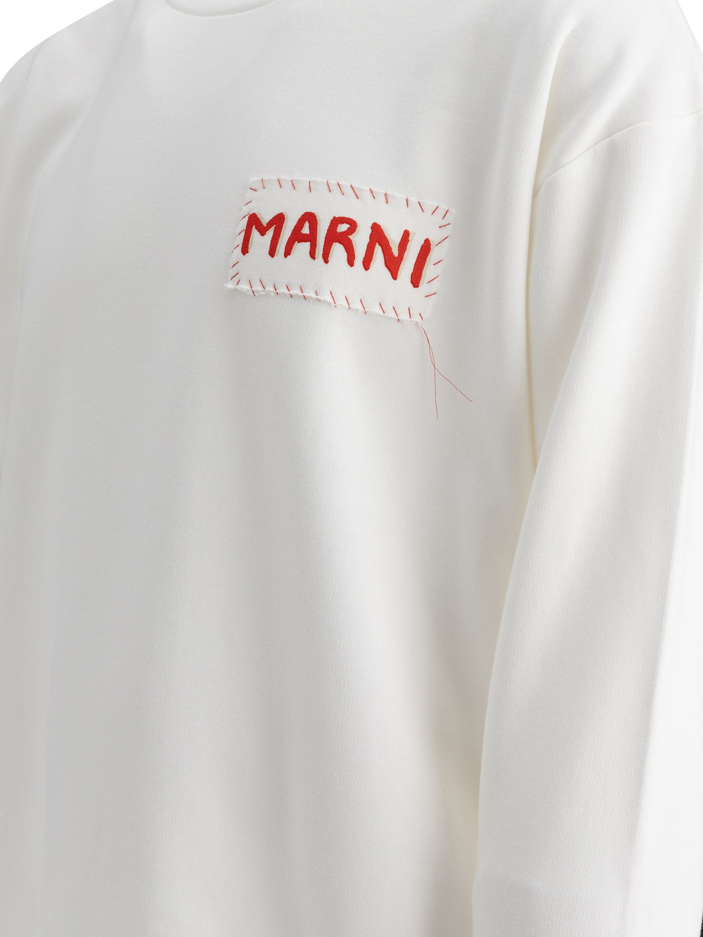 Marni Cropped White Sweater With Bold Chest Patch In White