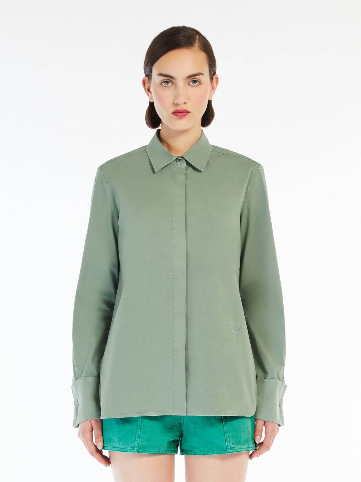 Max Mara French Collared Shirt With Back Yoke And Pleat In Gray