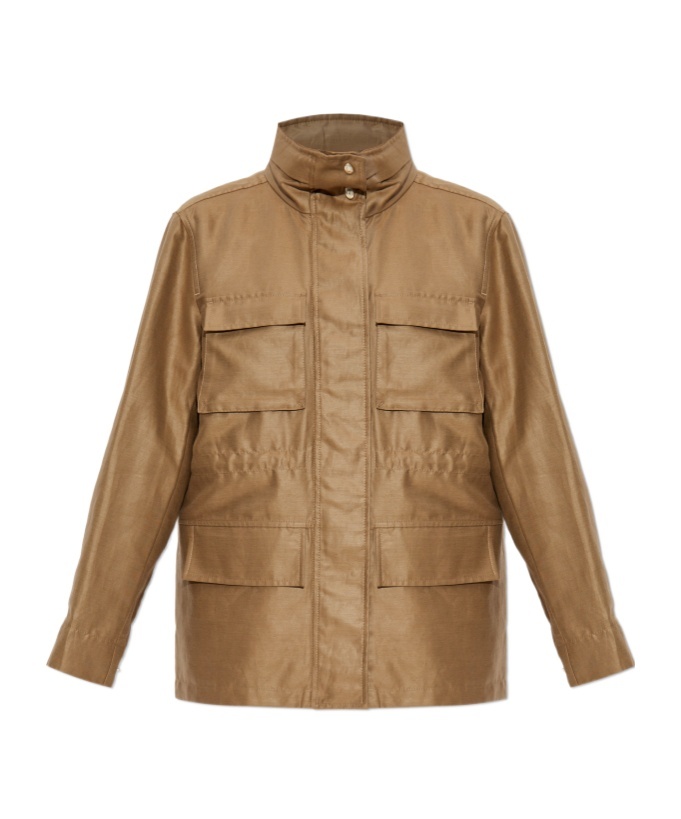 Shop Moncler Linen Utility Jacket In Nude