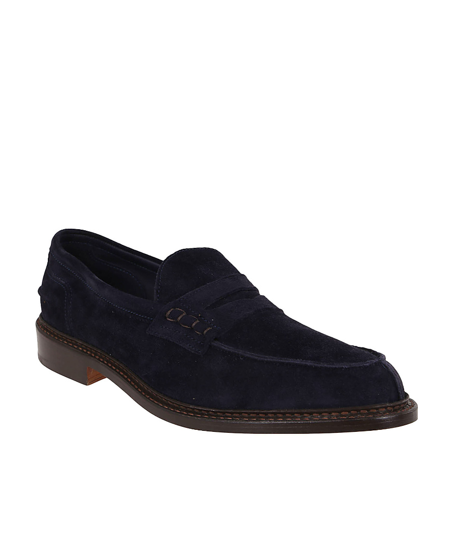 Tricker's Smooth Suede Loafers With Classic Silhouette In Black