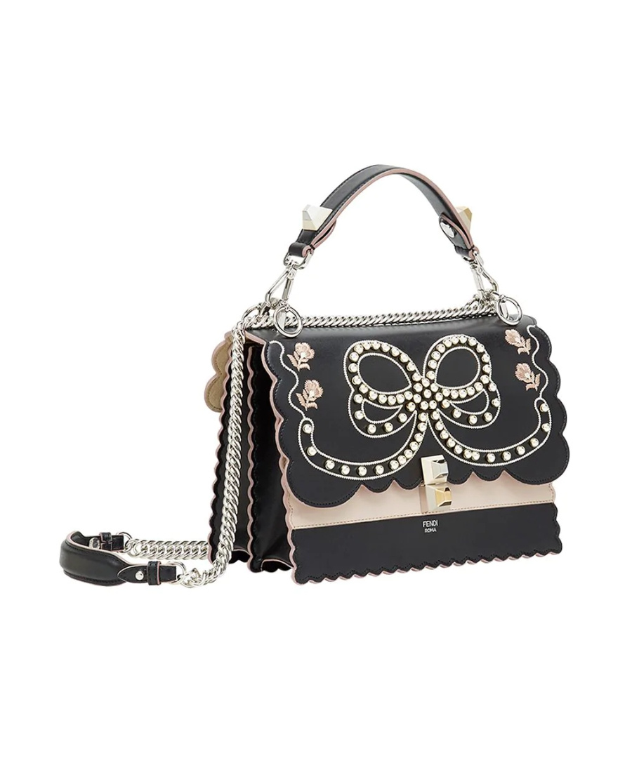 Fendi Kan I Rivet Flower Handbag In Black