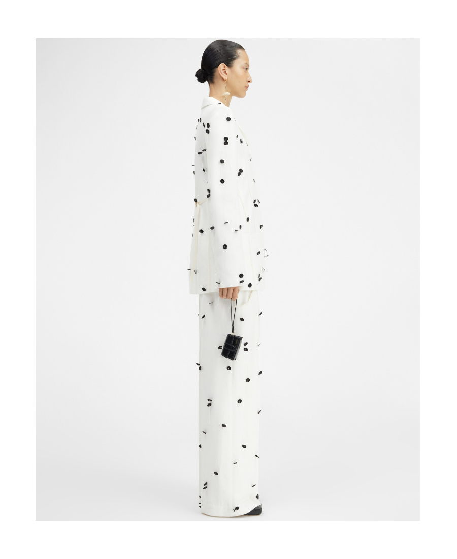 Jacquemus Le Veste Caraco Embroidered Polka Dot Belted Single Breasted Blazer In White