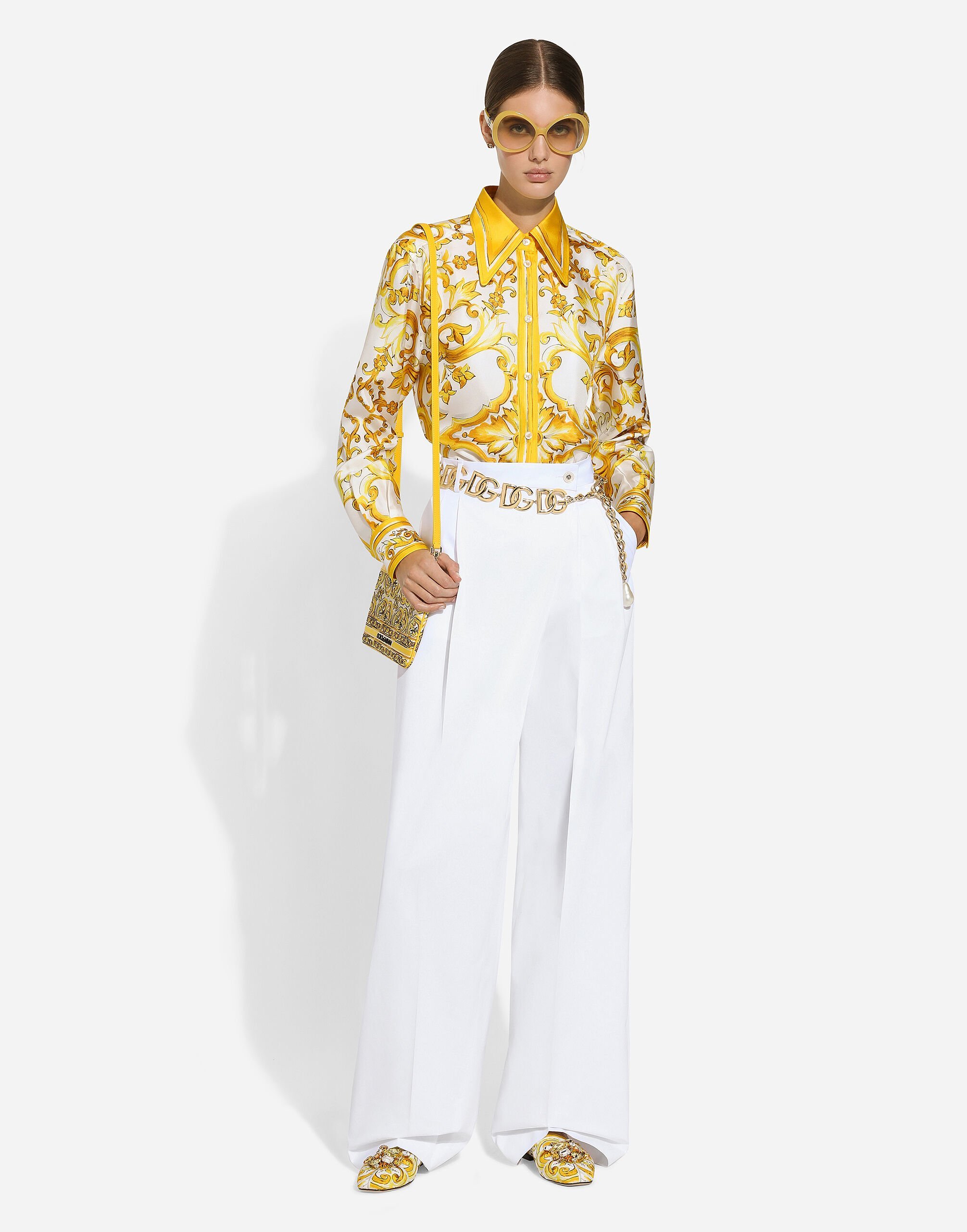 Dolce & Gabbana Majolica Print Long-sleeved Silk Shirt In Multicolor