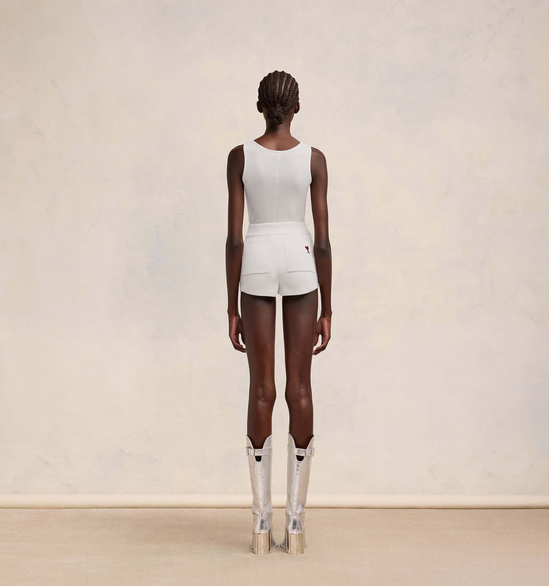 Ami Alexandre Mattiussi Ami De Coeur Ribbed Mini Shorts In White