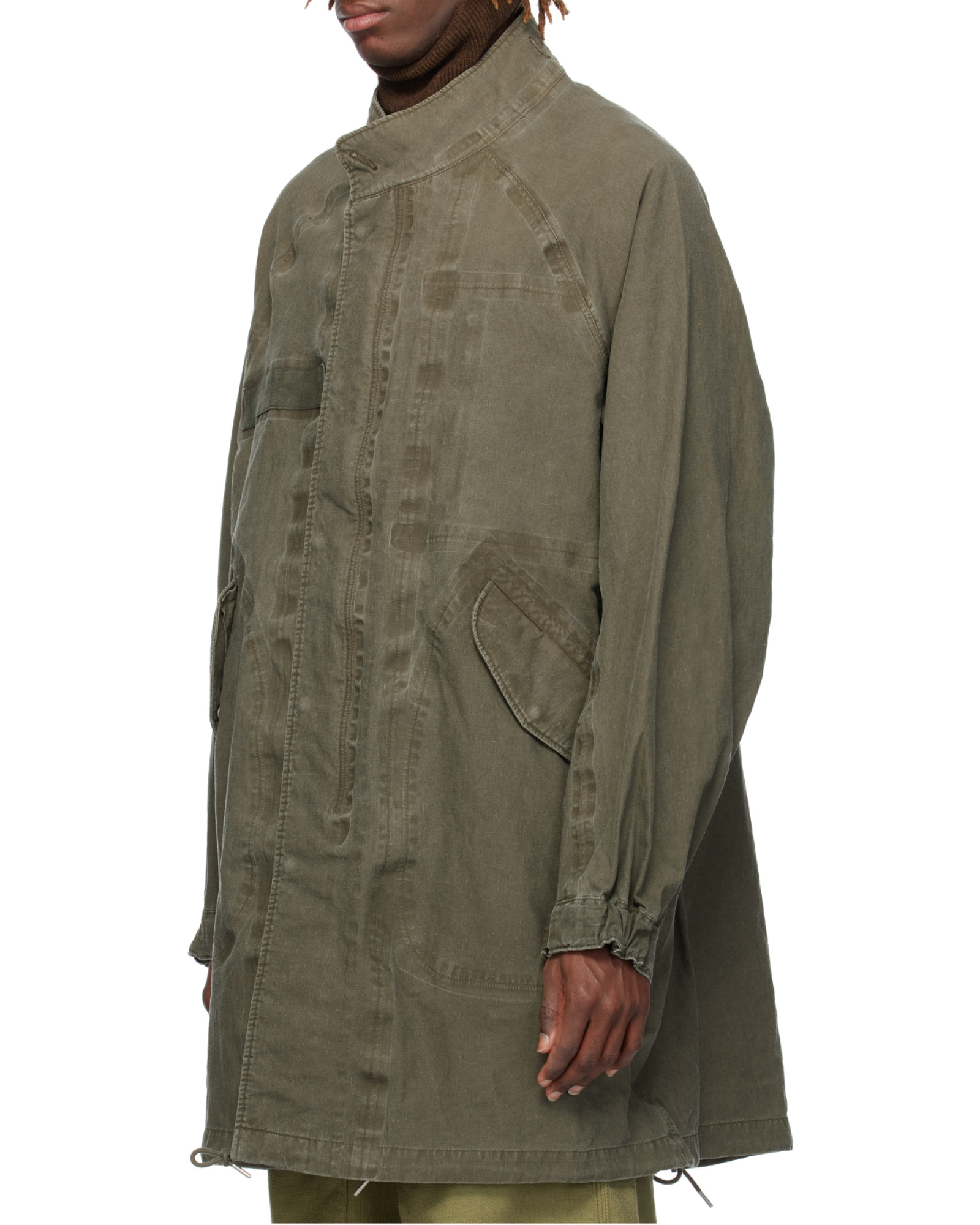 Visvim Six-five Fishtail Linen Parka In Green