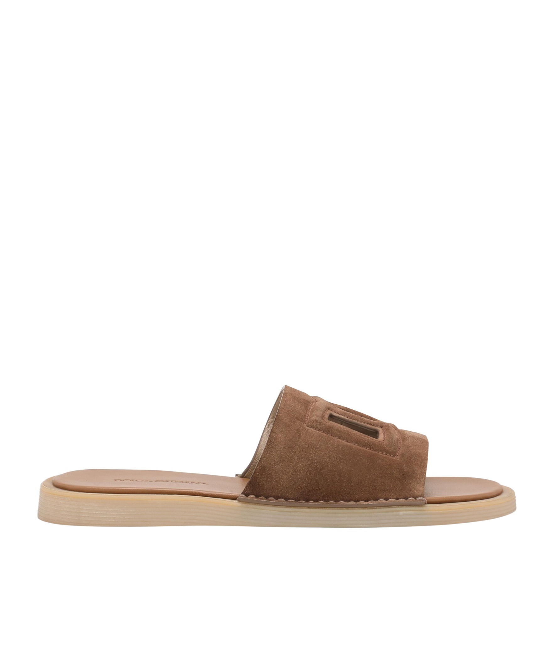 Dolce & Gabbana Dg Logo Suede Slides In Nude