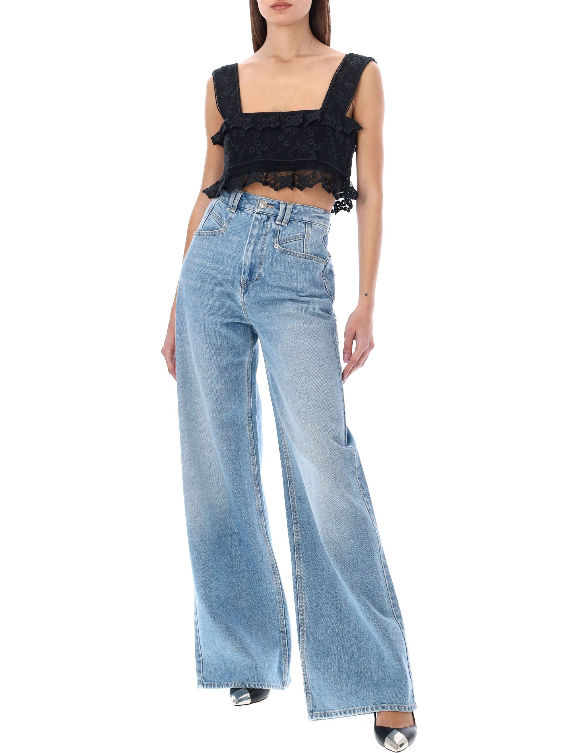 Isabel Marant Mecelia Broderie Anglais Cropped Top In Black