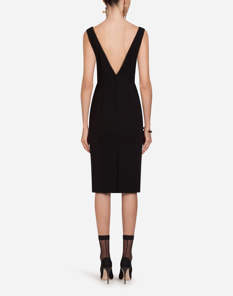 Dolce & Gabbana Sleeveless Wool Crepe V-neck Dress In Black