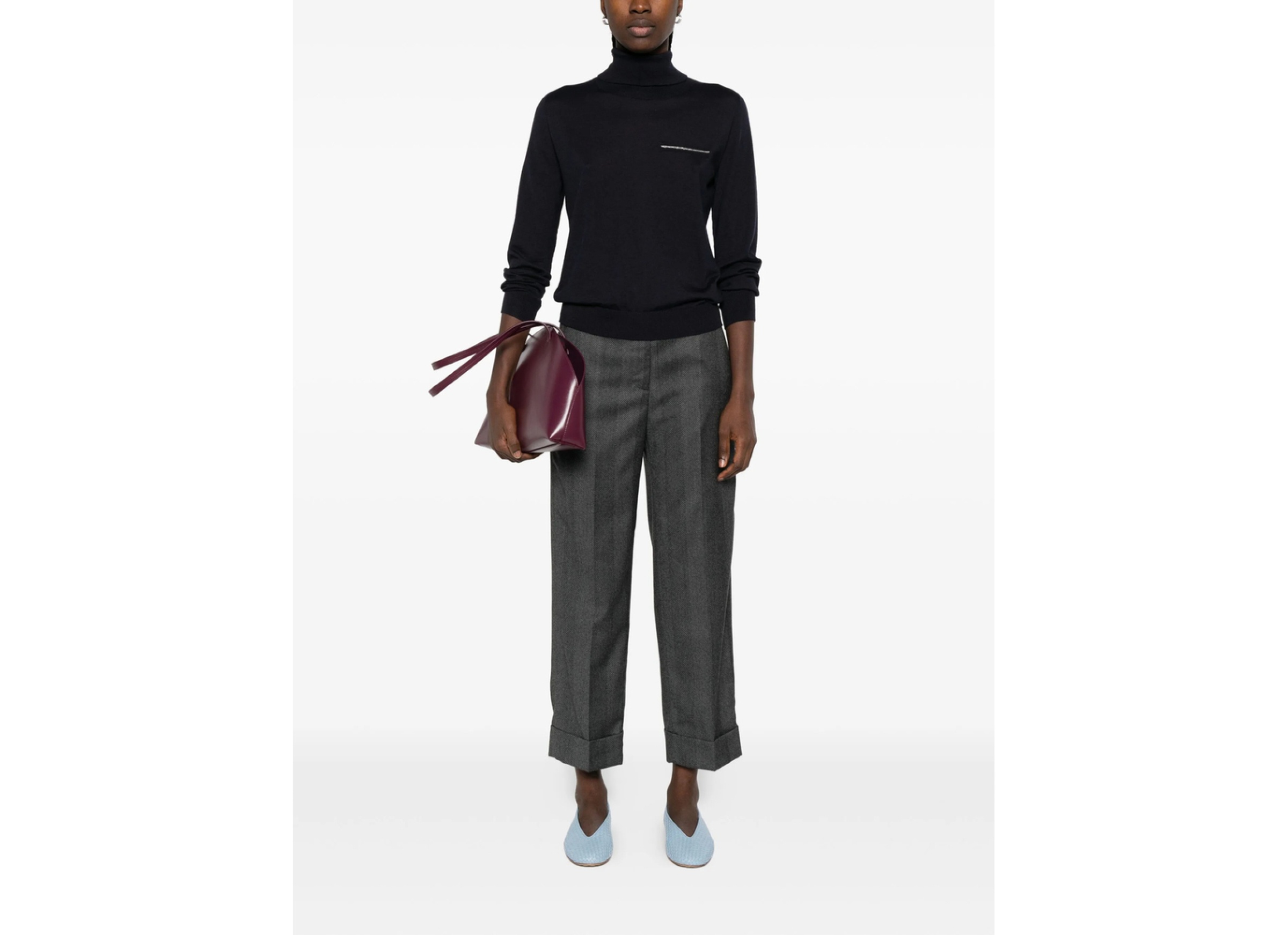 Peserico Herringbone Cuffed Trousers In Multi