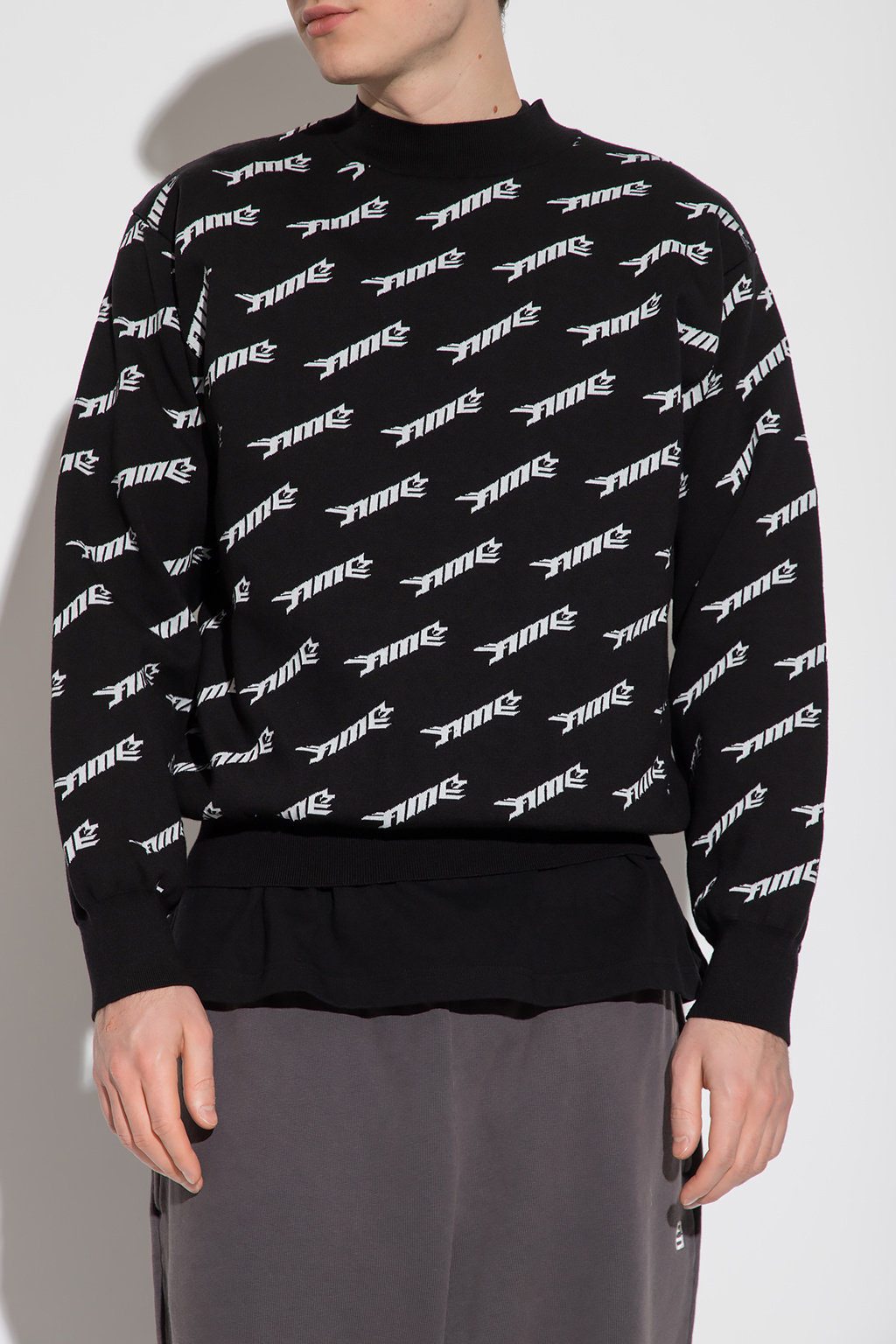 Ambush Embroidered Crew-neck Wool Blend Sweater In Black