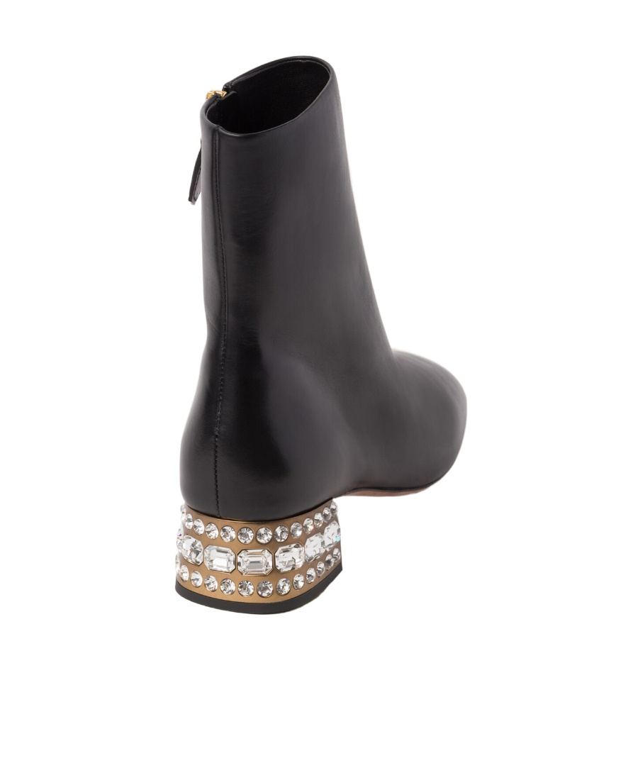 Miu Miu Crystal-embellished Leather Boots In Black